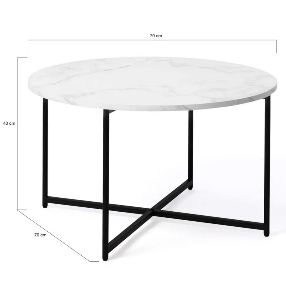 Système de suspension Table basse alaska ronde 70 cm effet marbre et pied métal noir