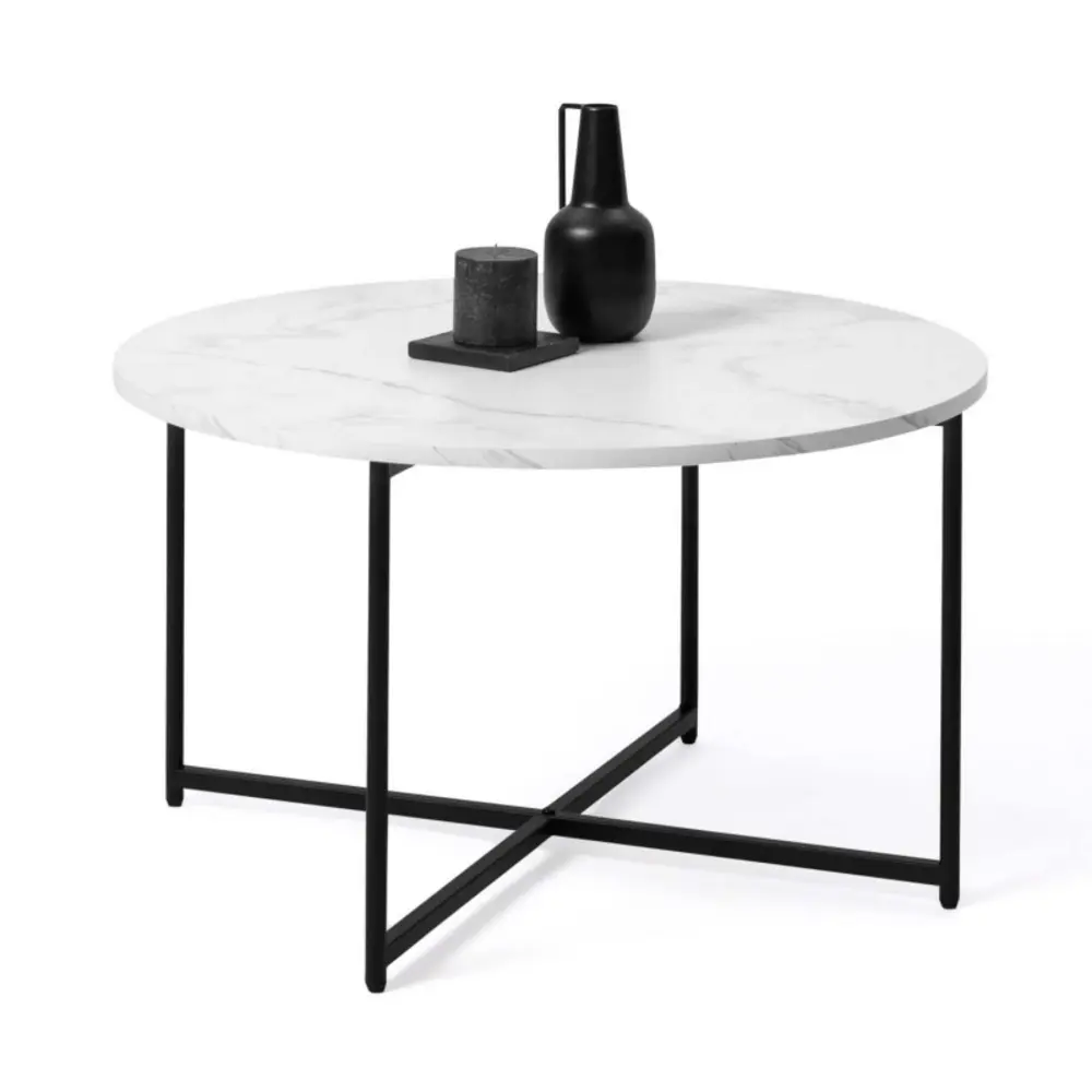 Système de suspension Table basse alaska ronde 70 cm effet marbre et pied métal noir