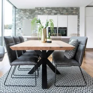 Système de suspension Table à manger bois métal pied croisé 200 cm VOLGA