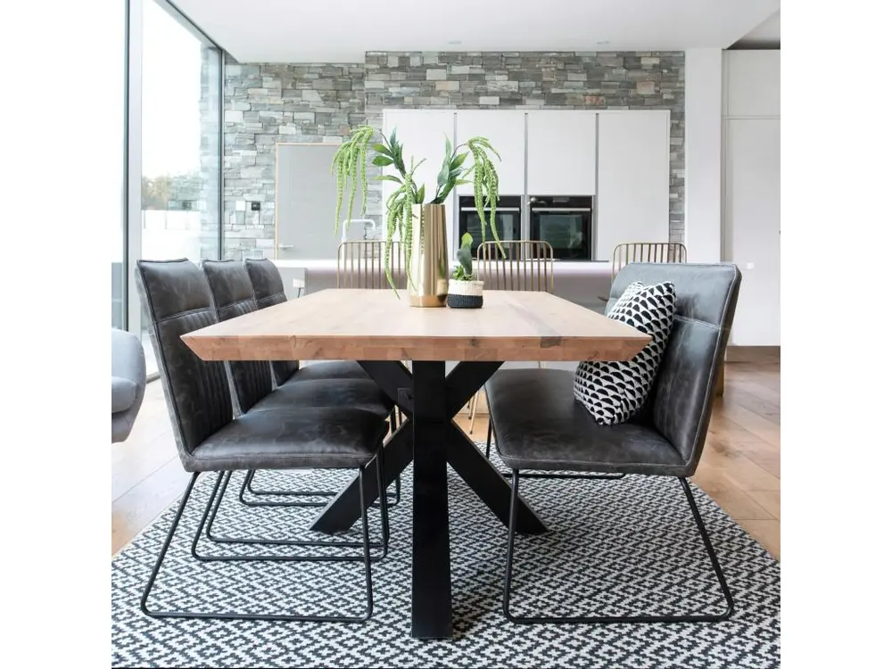 Système de suspension Table à manger bois métal pied croisé 200 cm VOLGA