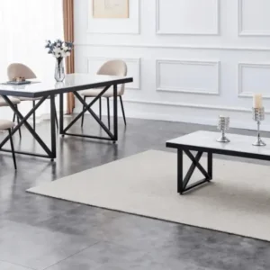 Table Repas Levanto Métallique Pieds Noir 180x90x75 CM en tissu respirant