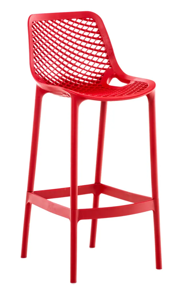 Tabouret de bar avec repose-pieds design tendance plastique rouge intérieur ou extérieur 10_0000668