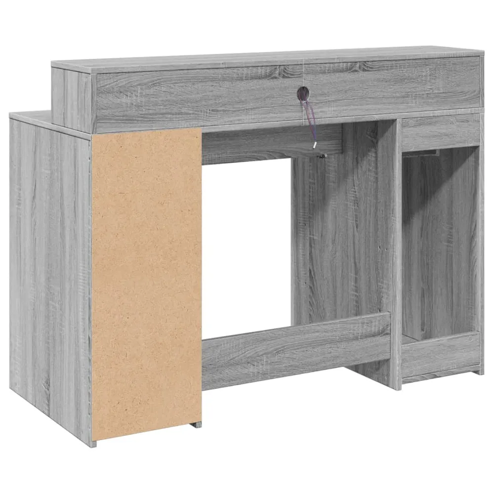 Bureau table poste de travail meuble d'ordinateur informatique étude et lumières LED sonoma 120 x 55 x 91cm bois ingénieri...
