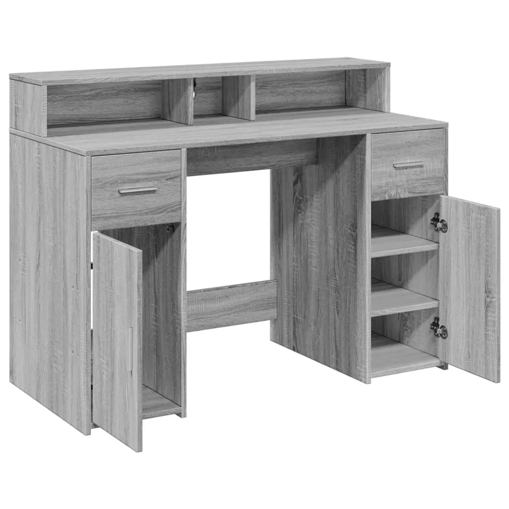 Bureau table poste de travail meuble d'ordinateur informatique étude et lumières LED sonoma 120 x 55 x 91cm bois ingénieri...