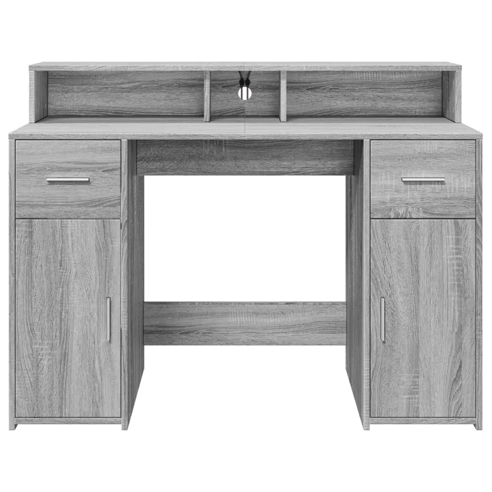 Bureau table poste de travail meuble d'ordinateur informatique étude et lumières LED sonoma 120 x 55 x 91cm bois ingénieri...
