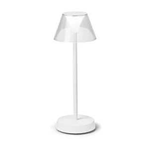 Lampe de table à batterie accumulateur avec finition blanc, gris, noir ou café. Socle en plastique. Armature en métal. Dif...