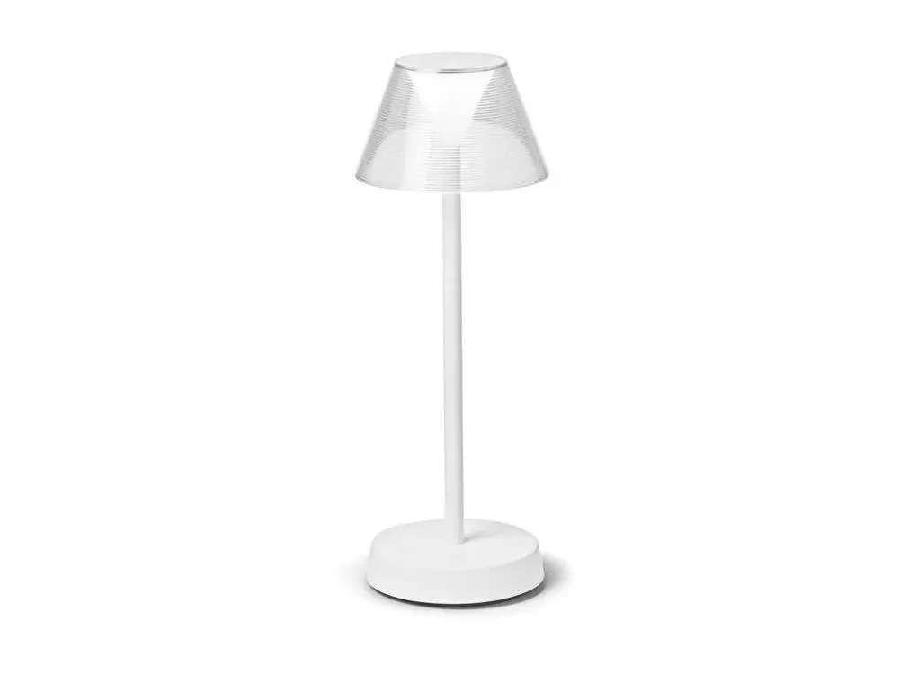 Lampe de table à batterie accumulateur avec finition blanc, gris, noir ou café. Socle en plastique. Armature en métal. Dif...