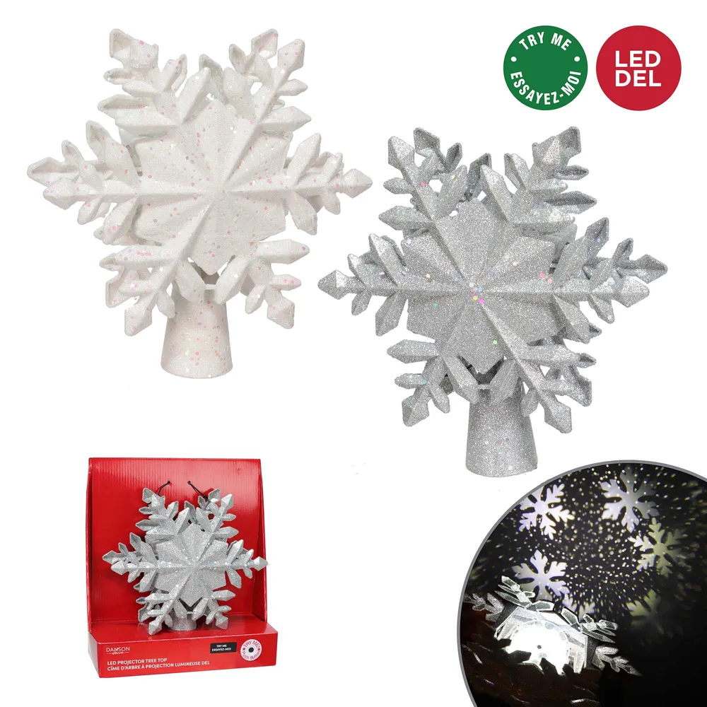Visualiseur de Documents Flocon-projecteur à DEL pour cime d'arbre, choix de 2 modèles : blanc ou argent