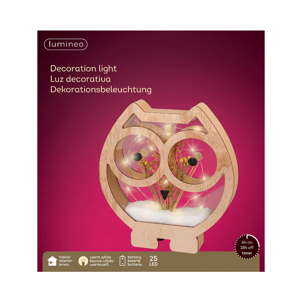 Accessoire Modulable Premium Décoration de Noël d'intérieur Hibou LED blanches sur Pile 24cm