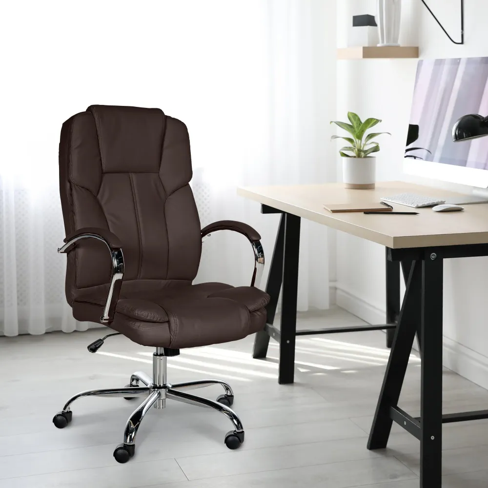 Accessoire Modulable Premium Fauteuil de bureau sur roulettes largeur d'assise XXL en VINYLE marron et métal chromé 10_000...