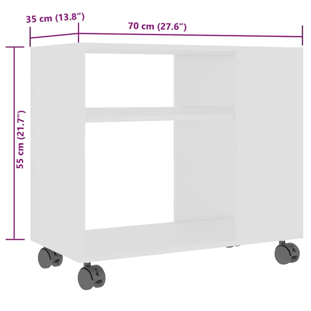 Accessoire Modulable Premium Table d'appoint meuble de salon sur roulettes 70 x 35 x 55 cm bois d'ingénierie blanc DEC032364