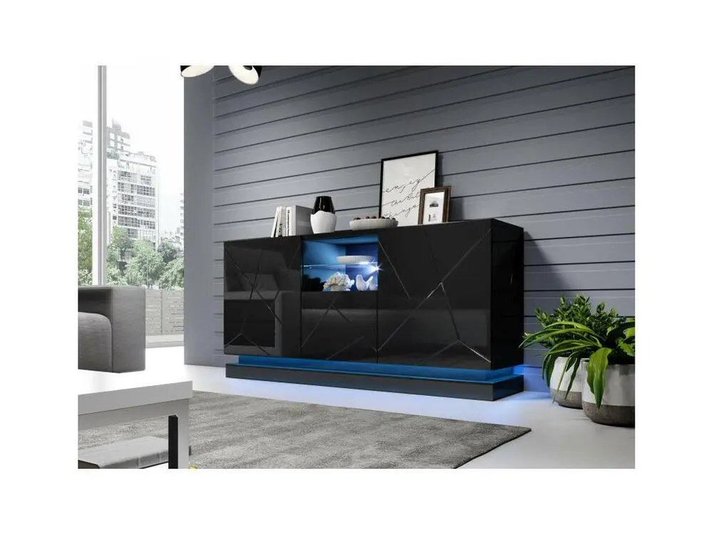 Buffet noir design 150 cm avec éclairage intégré Clost