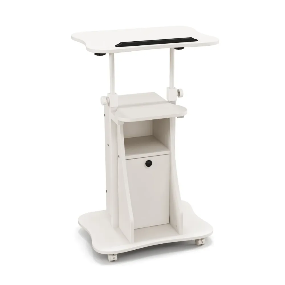 Bureau assis-debout réglable 55 x 40 x 68-114 cm ergonomique avec roulettes et rangement novateur en bois d'ingénierie bla...