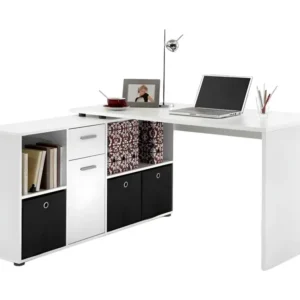 Bureau d'Angle Réversible "Oxela" 135cm Blanc avec Garantie 2 Ans