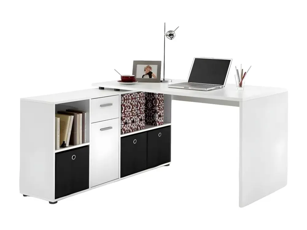 Bureau d'Angle Réversible "Oxela" 135cm Blanc avec Garantie 2 Ans