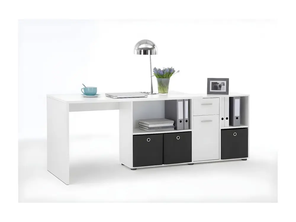 Bureau d'Angle Réversible "Oxela" 135cm Blanc avec Garantie 2 Ans