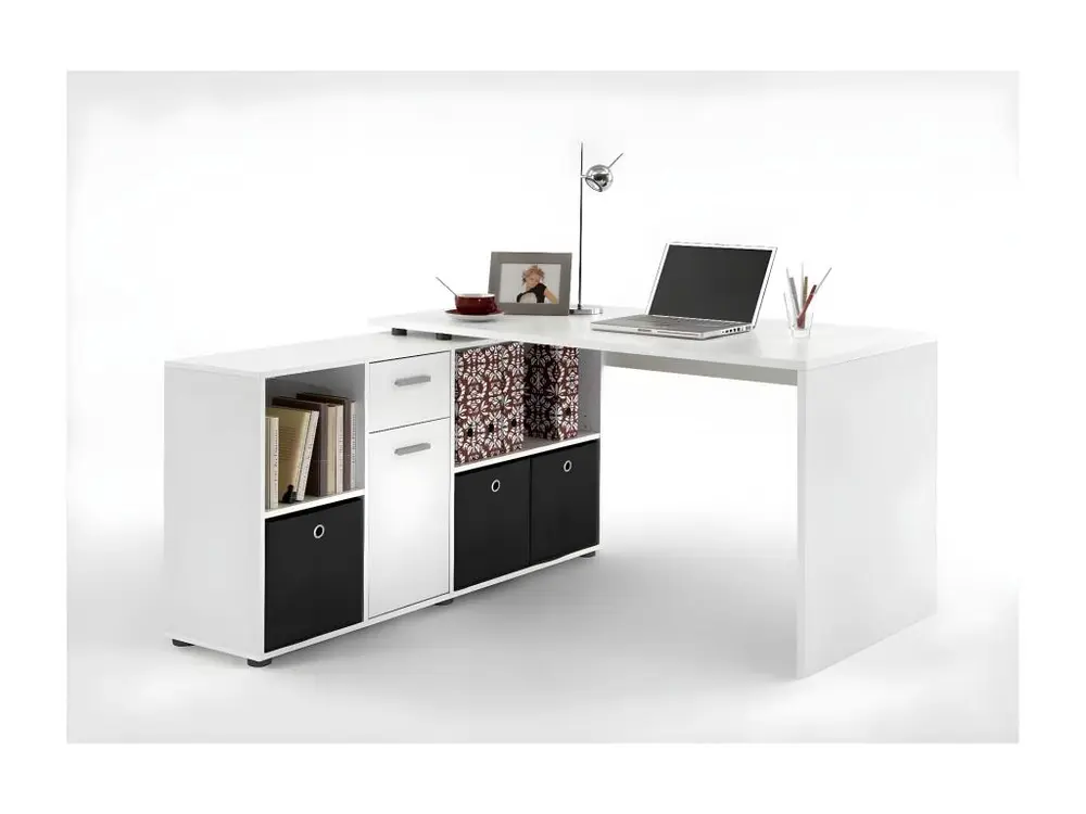 Bureau d'Angle Réversible "Oxela" 135cm Blanc avec Garantie 2 Ans