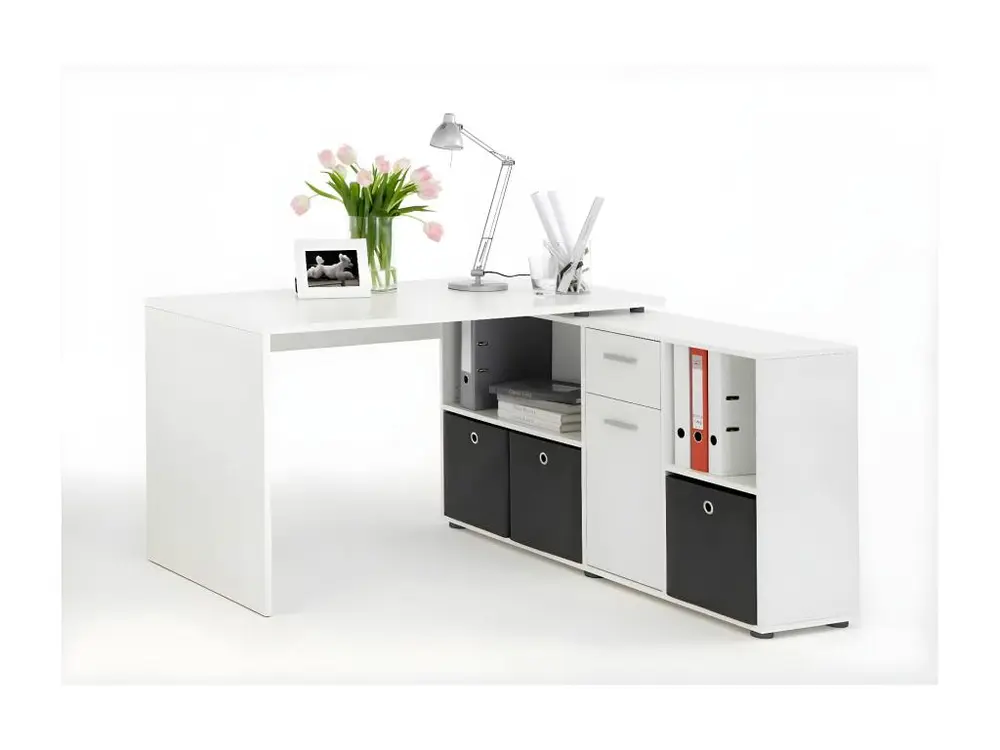 Bureau d'Angle Réversible "Oxela" 135cm Blanc avec Garantie 2 Ans
