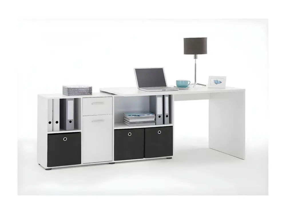 Bureau d'Angle Réversible "Oxela" 135cm Blanc avec Garantie 2 Ans