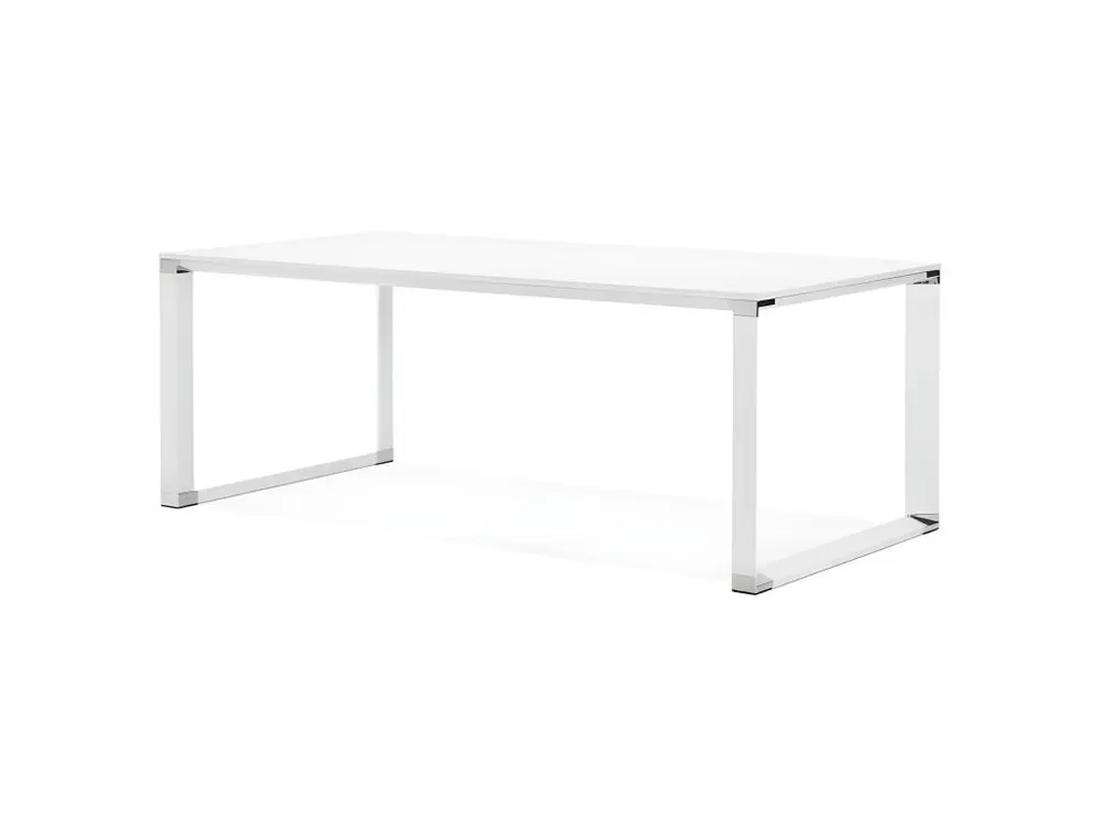 Bureau Design en Bois & Métal "Hovik" 200cm Blanc en tissu respirant