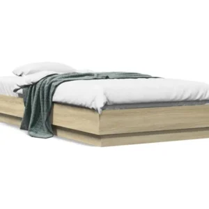 Cadre de lit avec lumières LED chêne sonoma 90x190 cm avec revêtement anti-rayures