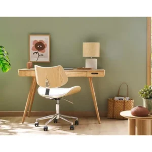 Chaise de bureau à roulettes design noir, bois ténébreux noyer et métal noir MALMO