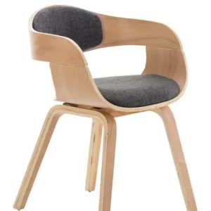 Chaise de bureau sans roulettes visiteur en tissu et bois design retro et confort maximal naturel et gris évident BUR10542