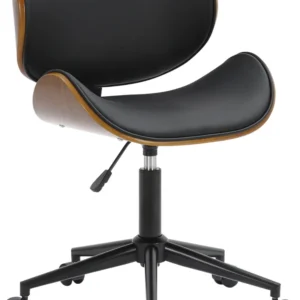 Chaise de bureau sue roulettes avec cadre en bois courbé marron assise rembourrés en similcuir noir BUR10704 avec Garantie...