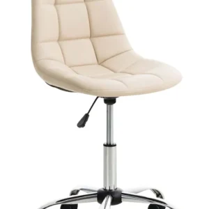 Chaise de bureau tabouret sur roulettes hauteur réglable en VINYLE crème et métal chromé 10_0002489