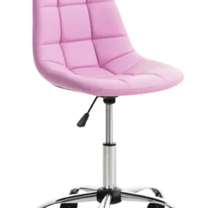 Chaise de bureau tabouret sur roulettes hauteur réglable en VINYLE rose et métal chromé 10_0002491 avec compartiments inté...