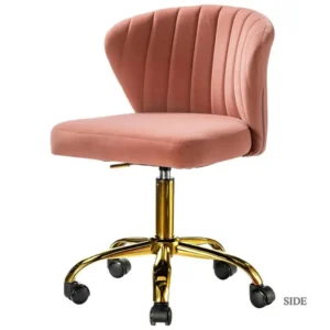 Chaise de bureau-Velours-Siège Roulante Pivotante à Dossier Bas Réglable-Rose avec Garantie 2 Ans