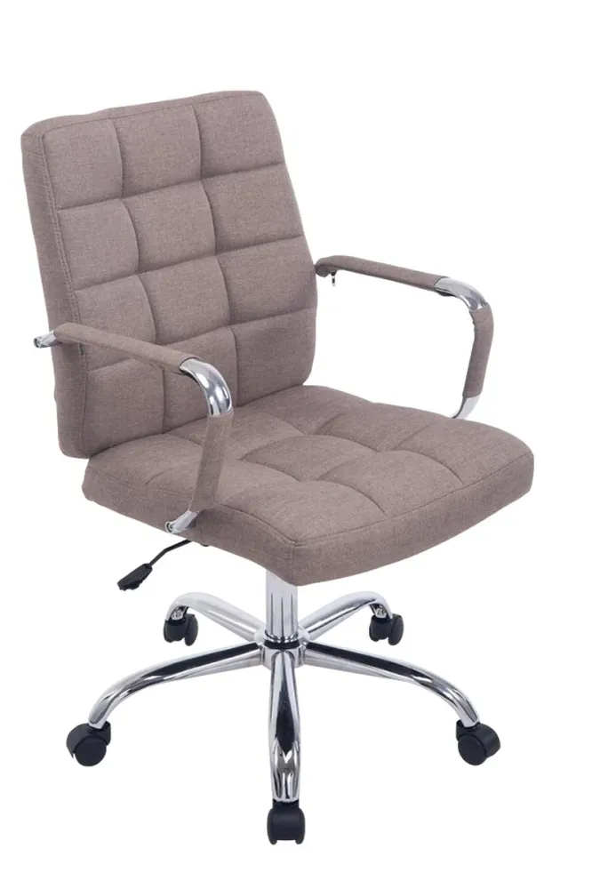 Chaise fauteuil de bureau à roulettes en tissu taupe hauteur réglable BUR10108 avec 4 patins en caoutchouc
