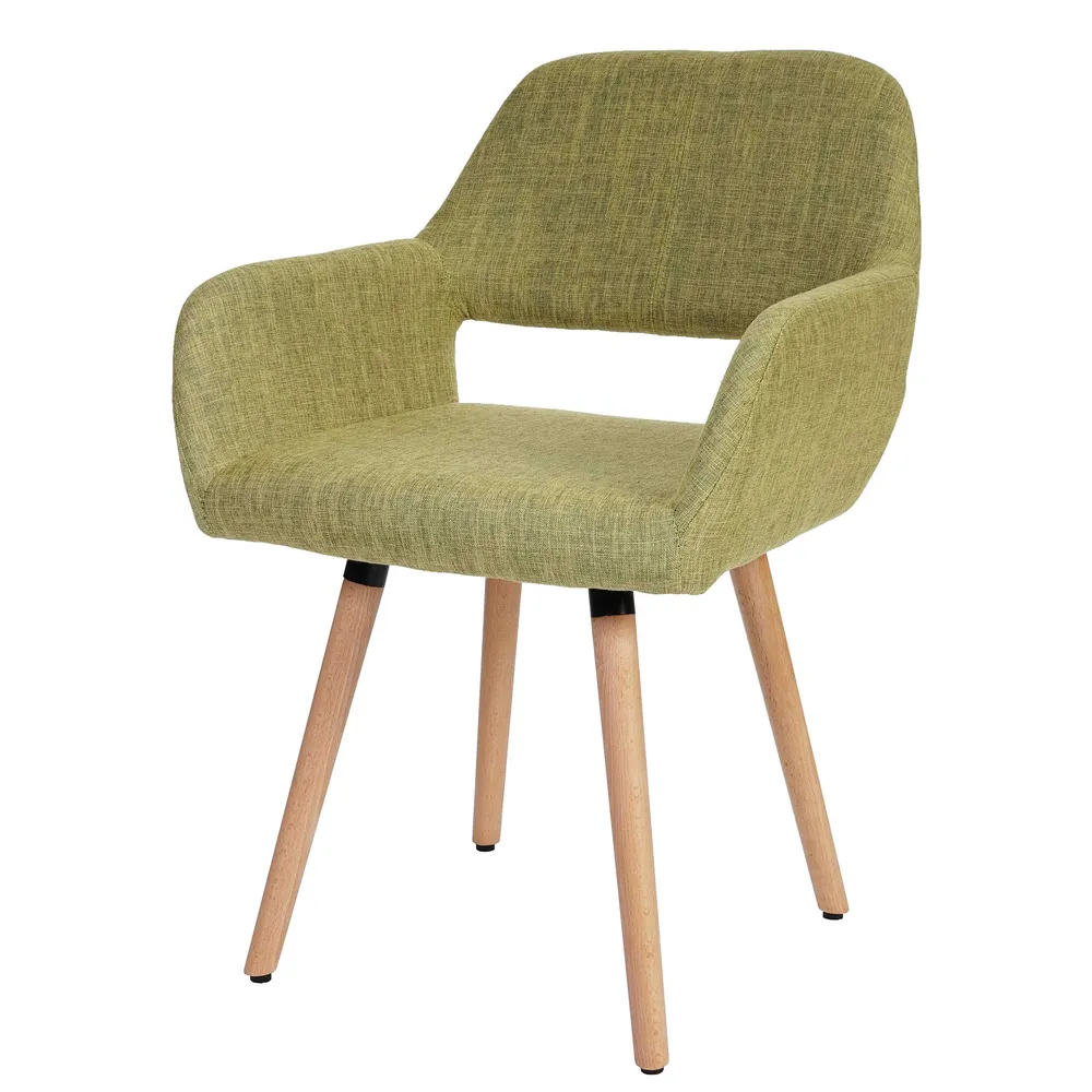 Chaise de salle à manger bureau visiteur sans roulette design classique en tissu vert clair pied en métal 04_0002153