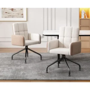 Chaise en velours assortie, lot de 1, fauteuil de salle à manger, chaise pivotante, naturel avec 4 patins en caoutchouc