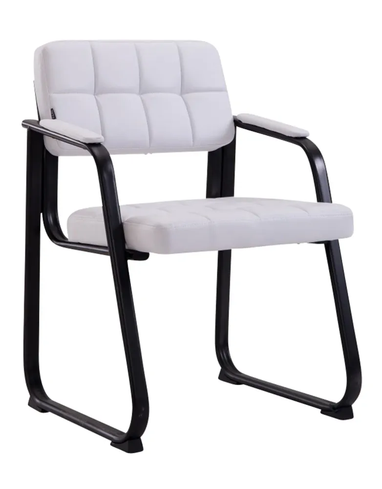 Chaise visiteur fauteuil de bureau sans roulette synthétique blanc BUR10231 avec système de clipsage