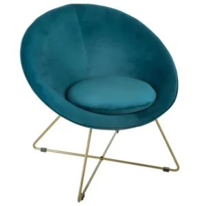 Fauteuil bleu canard en velours - L. 76 x l. 67 x H. 69 cm en tissu respirant