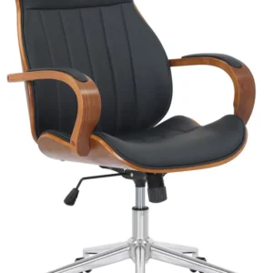 Fauteuil de bureau avec roulettes synthétique noir et bois noyer hauteur réglable BUR10461 avec système de clipsage