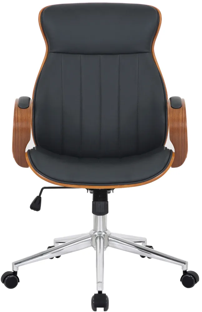 Fauteuil de bureau avec roulettes synthétique noir et bois noyer hauteur réglable BUR10461 avec système de clipsage