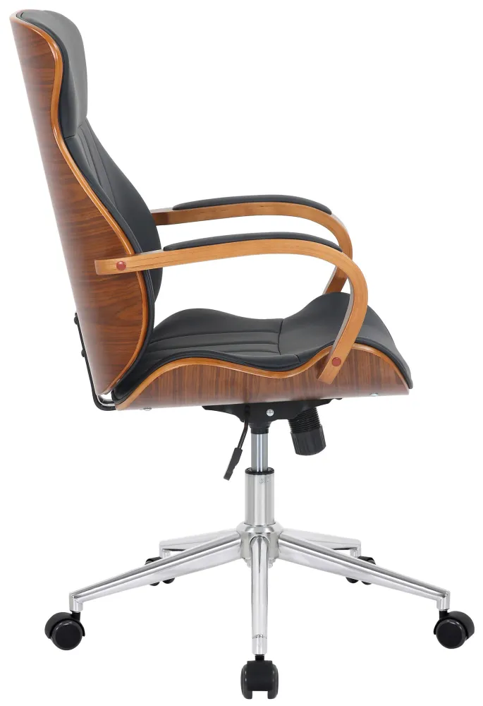 Fauteuil de bureau avec roulettes synthétique noir et bois noyer hauteur réglable BUR10461 avec système de clipsage