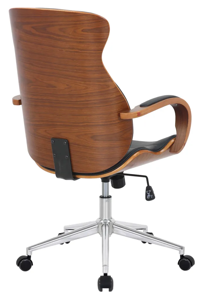 Fauteuil de bureau avec roulettes synthétique noir et bois noyer hauteur réglable BUR10461 avec système de clipsage
