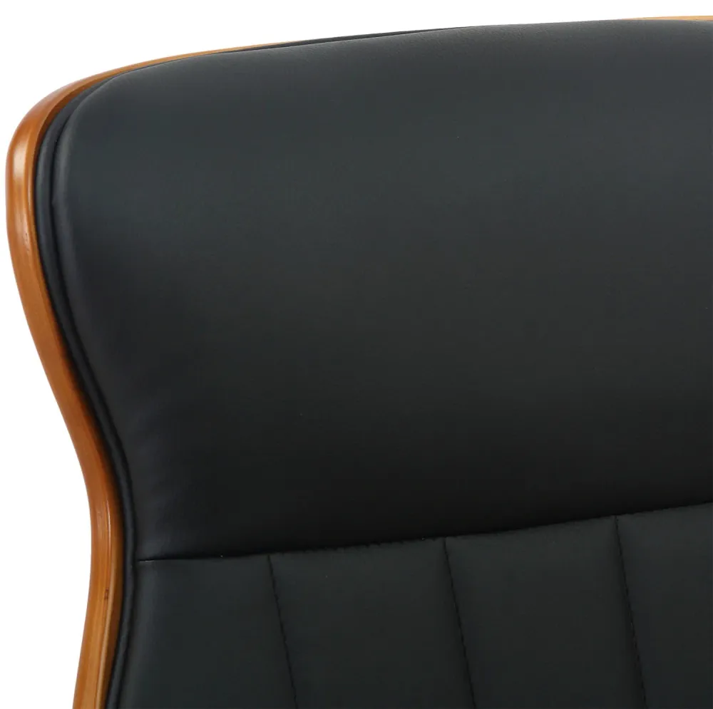 Fauteuil de bureau avec roulettes synthétique noir et bois noyer hauteur réglable BUR10461 avec système de clipsage