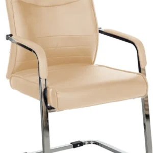 Fauteuil de bureau chaise visiteur sans roulettes piétement luge en métal chromé et assise en VINYLE kaki 10_0003352 avec...