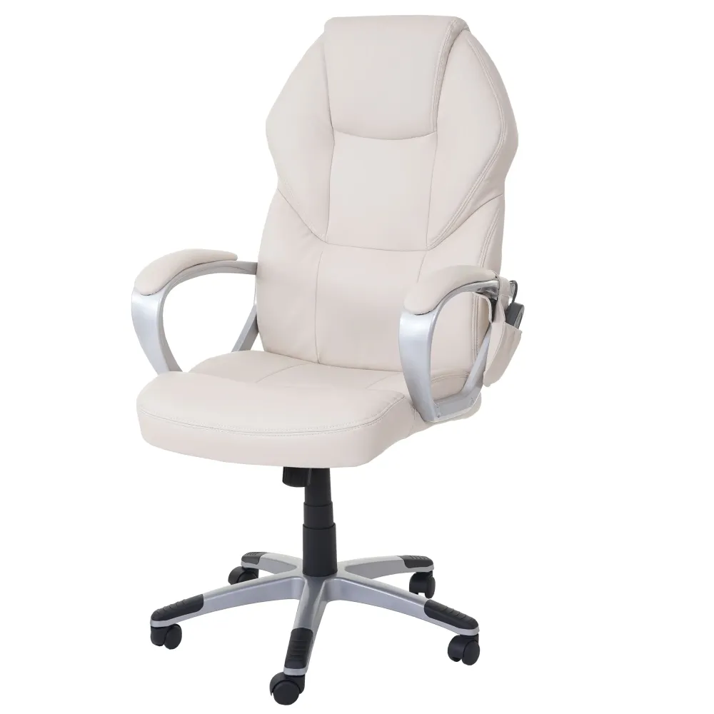 Fauteuil de bureau sur roulettes avec fonction massage chauffage pivotante en synthétique crème 04_0001917 pour une organi...