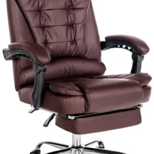 Fauteuil de bureau sur roulettes avec repose-pieds extensible en similicuir bordeaux cadre métal 10_0007028 - Conforme aux...
