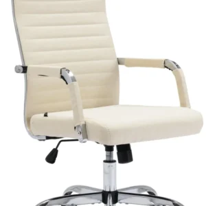 Fauteuil de bureau sur roulettes confortable hauteur réglable en tissu crème cadre métal chromé BUR10575 avec Garantie 2 Ans
