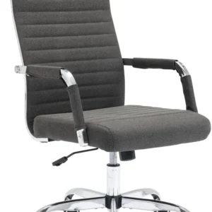 Fauteuil de bureau sur roulettes confortable hauteur réglable en tissu gris cadre métal chromé BUR10577 en tissu respirant