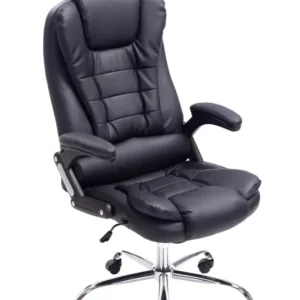 Fauteuil de bureau sur roulettes confortablement rembourrés avec accoudoirs en VINYLE noir et métal chromé 10_0002655