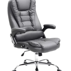 Fauteuil de bureau sur roulettes confortablement rembourrés avec accoudoirs en VINYLE gris et métal chromé 10_0002658