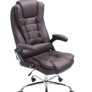 Fauteuil de bureau sur roulettes confortablement rembourrés avec accoudoirs en VINYLE marron et métal chromé 10_0002659