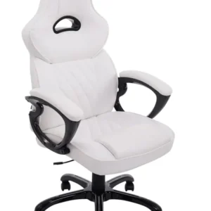 Fauteuil de bureau sur roulettes design Gaming siège rembourré jusqu’à 180 kg en VINYLE blanc 10_0002423